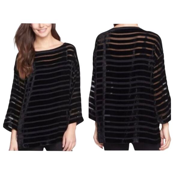 Eileen Fisher Velvet Burnout Stripe Longline Tunic - Picture 1 of 7